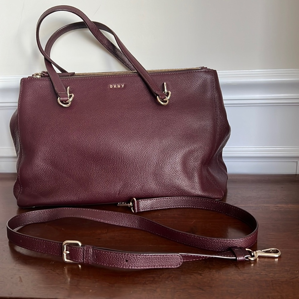DNKY Created for Macy’s Satchel Shoulder / Crossbody Burgundy Pebbled Leather
